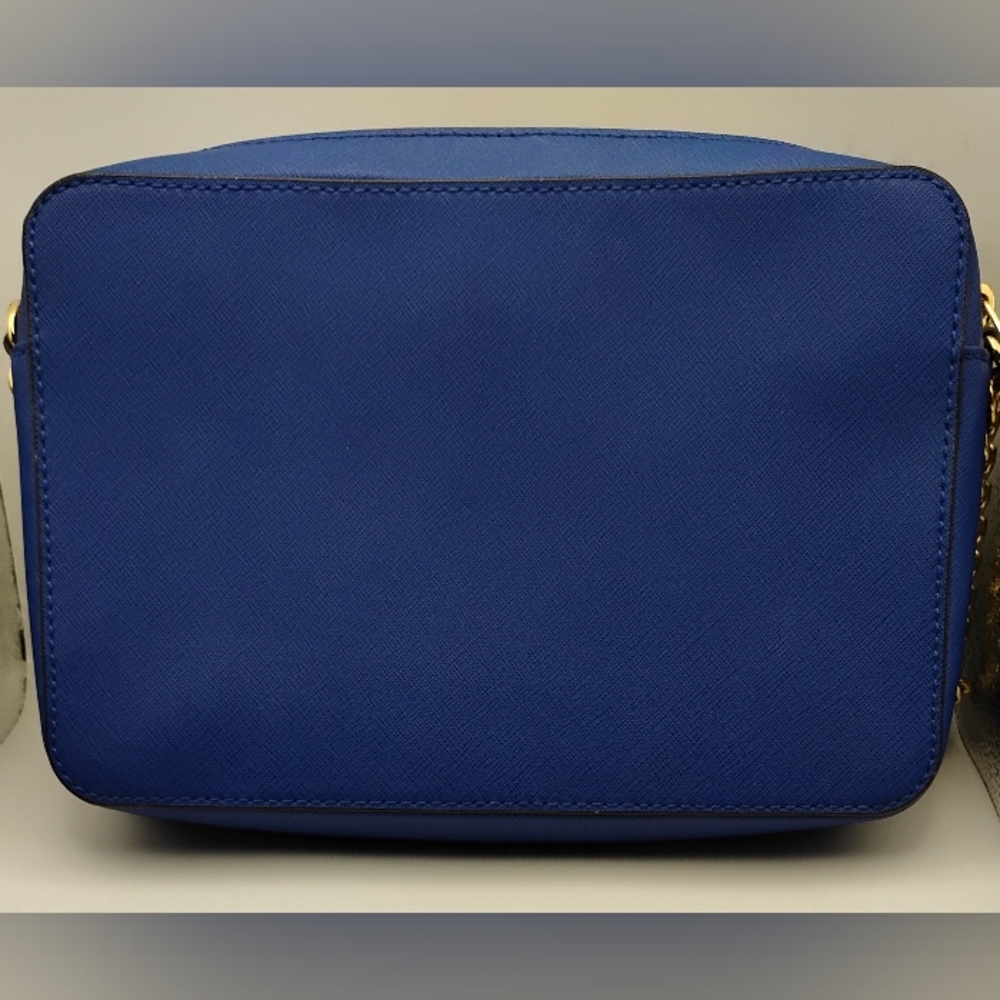 MK Blue Crossbody Bag with Gold Accents As Part Of The Strap Very Stunning Bag - Picture 2 of 5